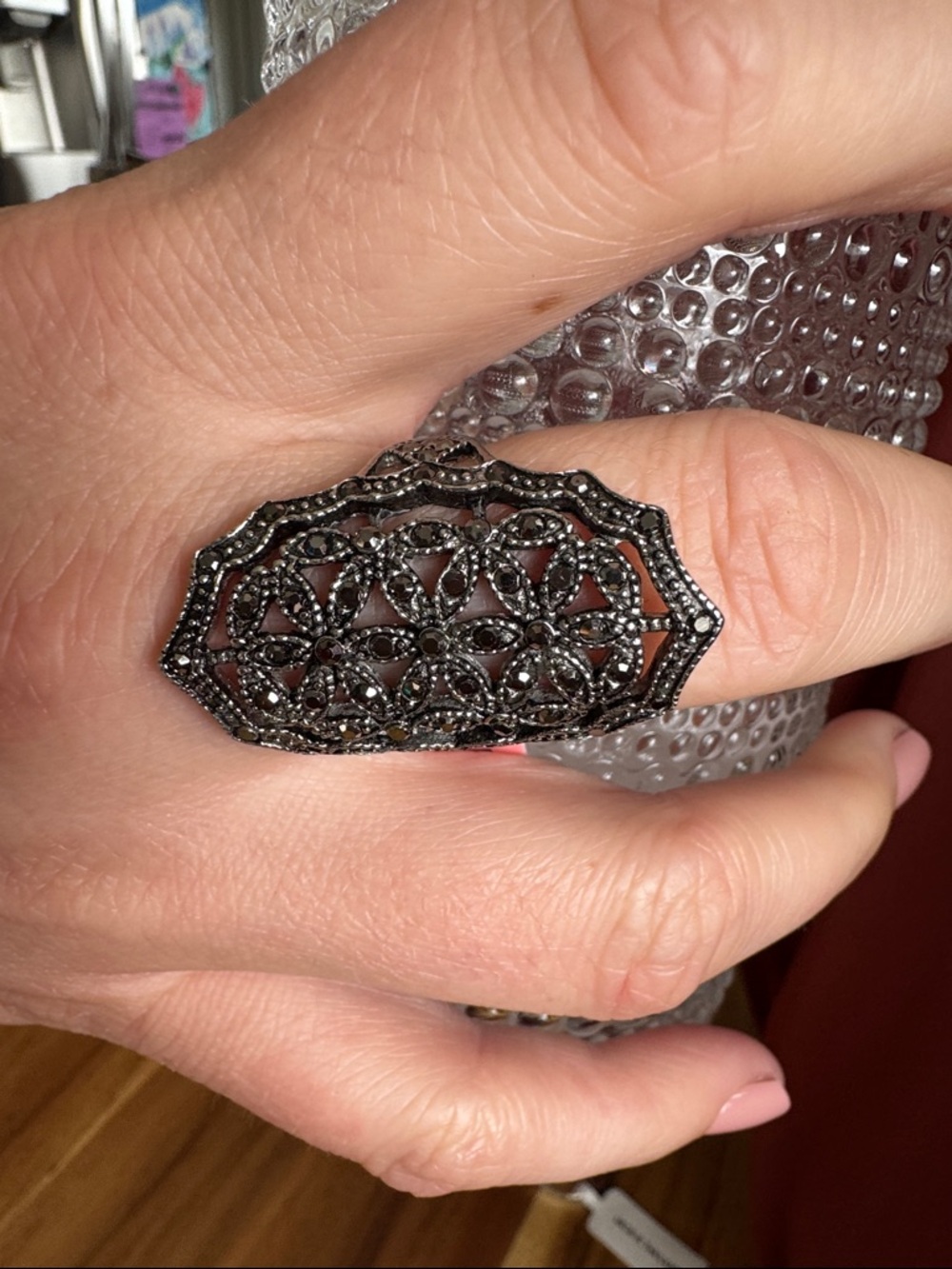 Ina Black Filigree Statement Ring